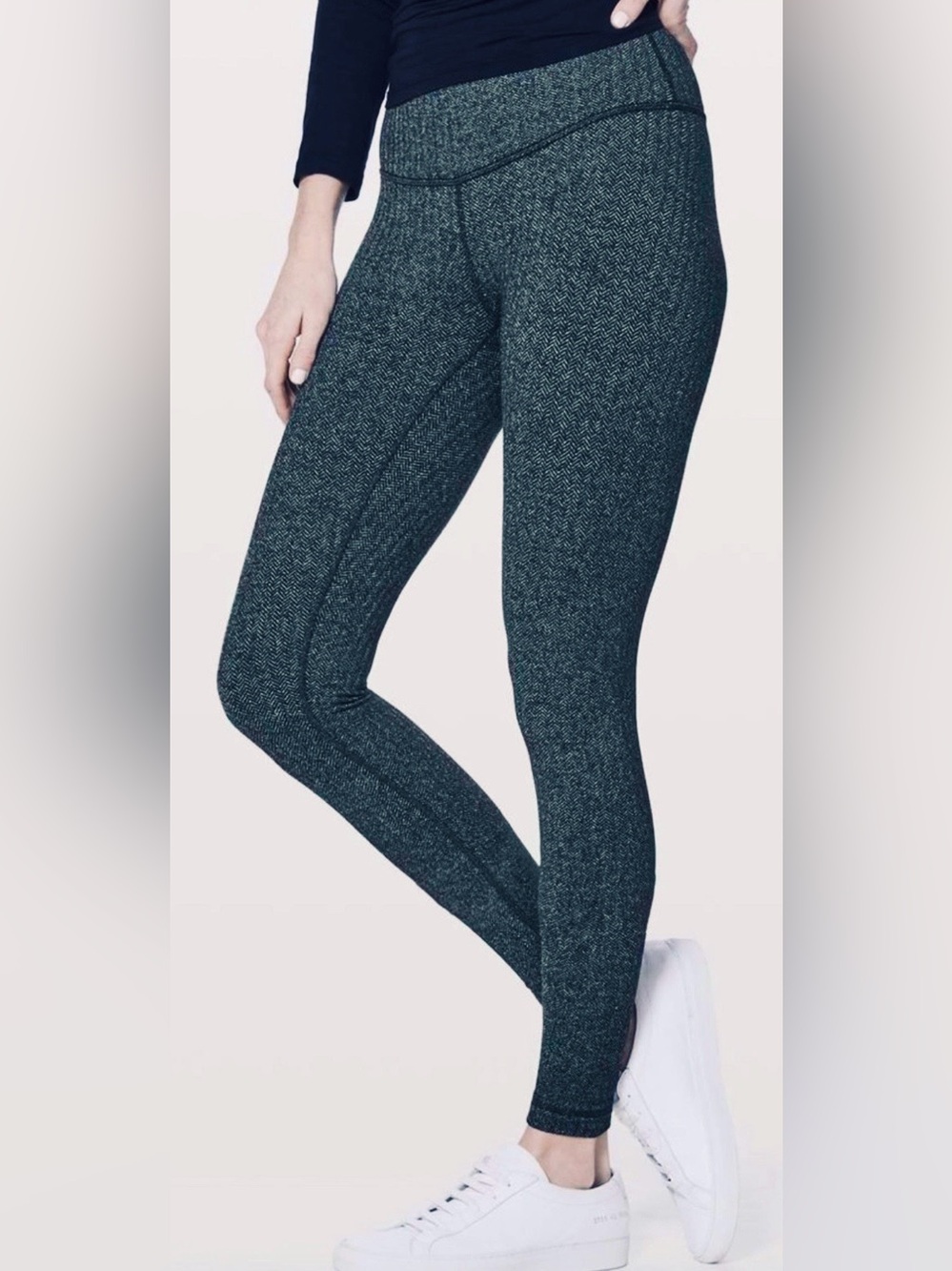 Lululemon Wunder Under Low-Rise Tight 24” Heathered Herringbone Teal Green Sz 4